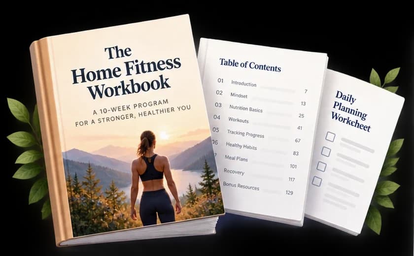 A finished workbook with its table of contents and a daily planning worksheet